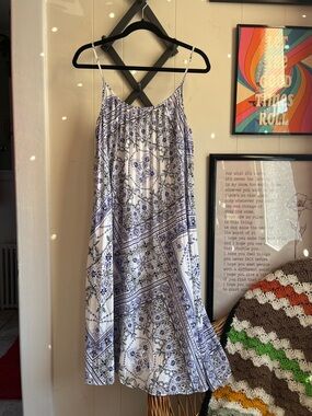 H&M White and Blue Printed Maxi Dress